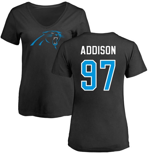 Carolina Panthers Black Women Mario Addison Name and Number Logo Slim Fit NFL Football #97 T Shirt
